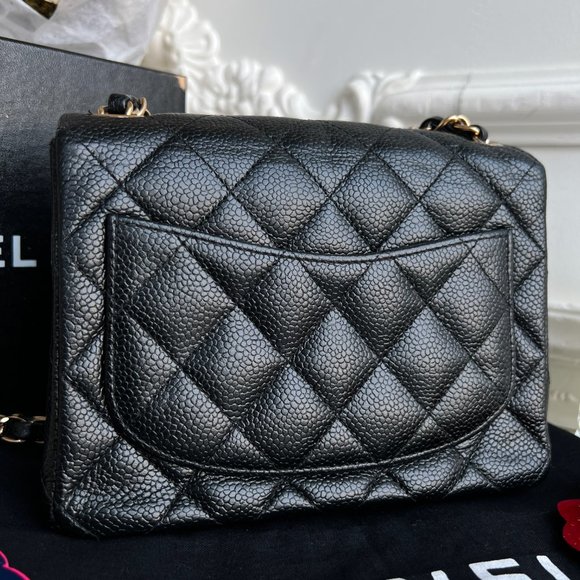 Authentic Chanel Classic Square Black Caviar Leather Mini Crossbody Bag B0846 - Picture 8 of 16